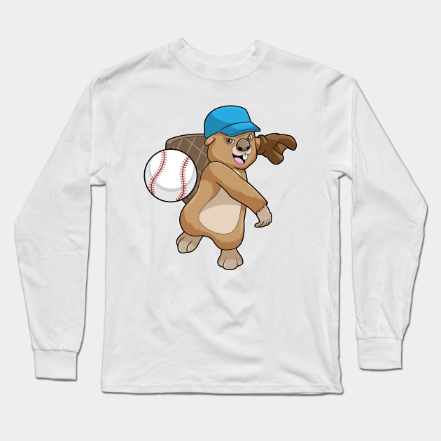 Beaver at Baseball Sports with Cap Long Sleeve T-Shirt by Markus Schnabel